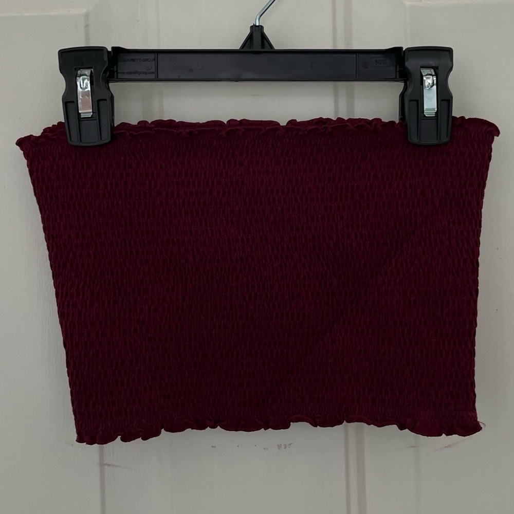 PINK: ruffled tube top, burgundy, size S